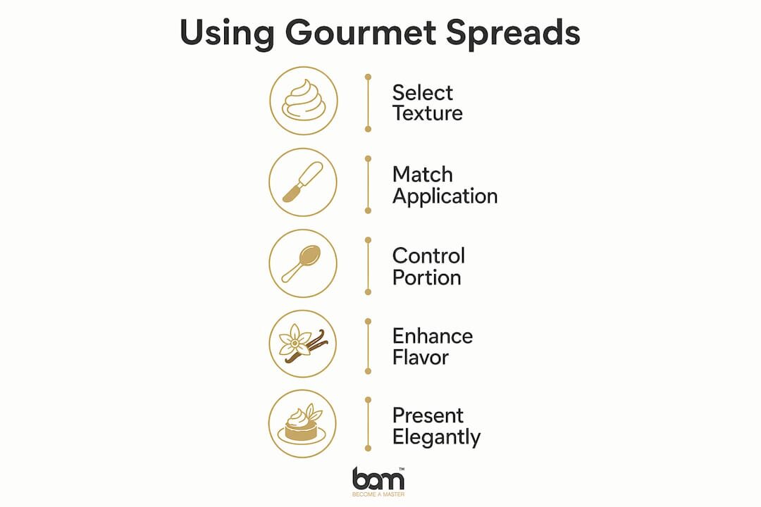 Infografica sulle fasi di utilizzo delle creme spalmabili gourmet per dessert