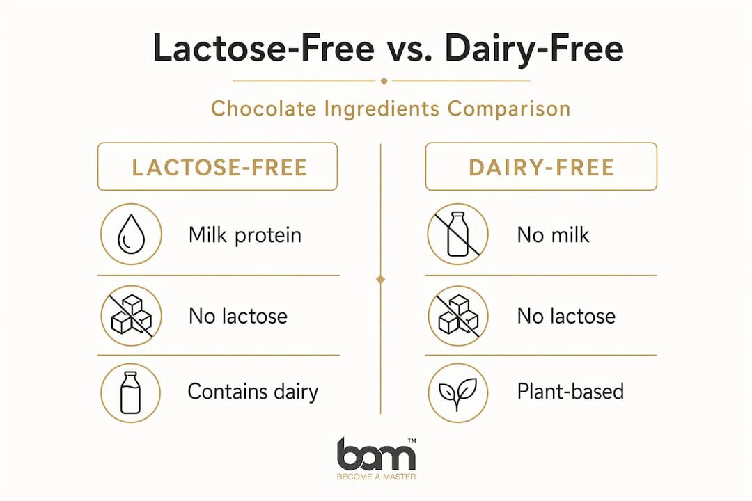 Infografica che mette a confronto gli ingredienti del cioccolato senza lattosio e senza latticini