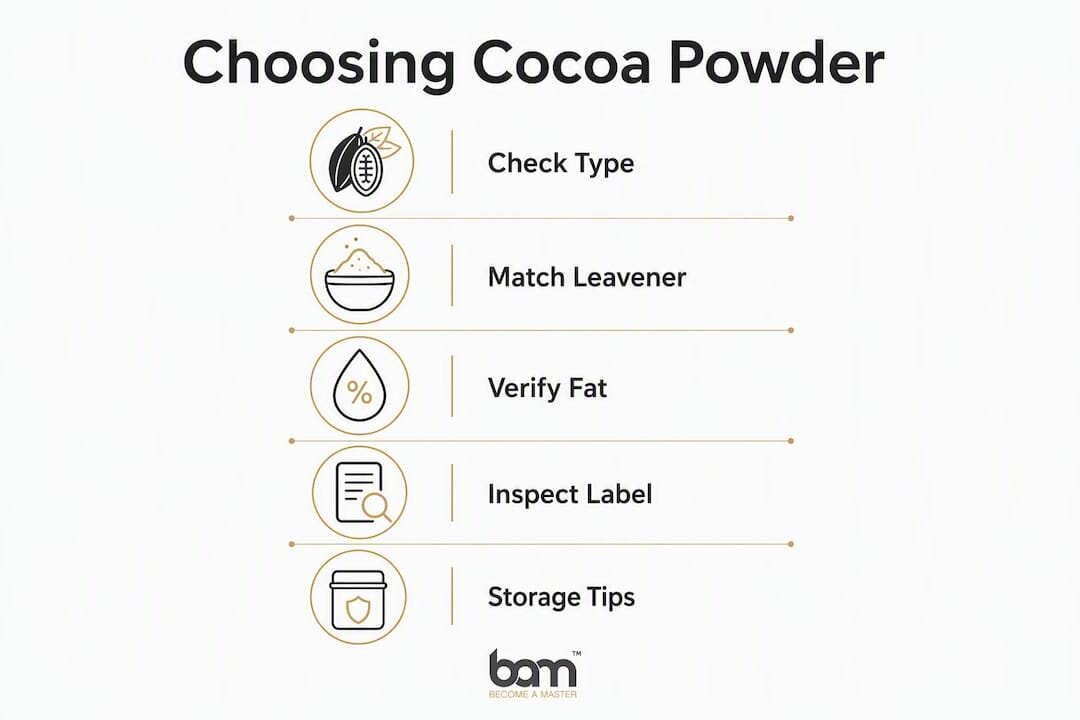 Infografica che illustra le fasi di selezione del cacao in polvere