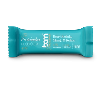 Barrette proteiche con edulcorante, Cioccolato bianco, mango e cocco